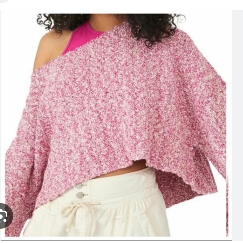 Free People good day oversized cropped pullover sweater pink size S